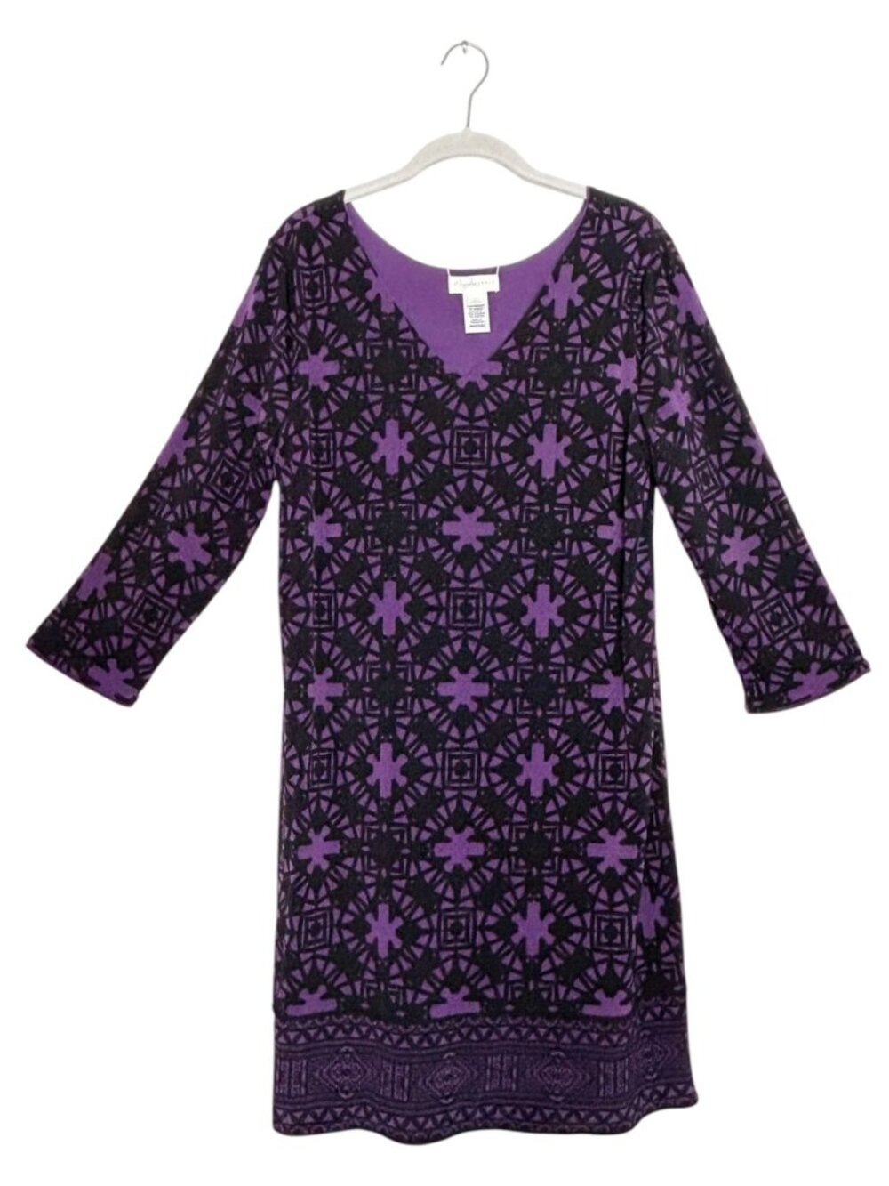 Magnolia Grace Teigan Reversible Geometric Pullover V-Neck Knit Dress - Sz L